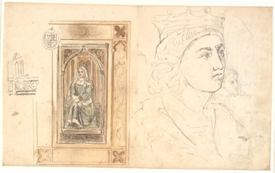 A Seated Female Figure, Placed in a Gothic Frame. A Crowned Head, etc. by Dankvart Dreyer