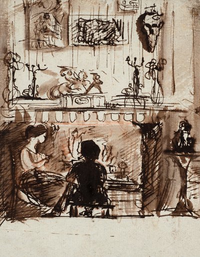 Lizzie Siddal and Woolner in an Imaginary Room by Dante Gabriel Charles Rossetti
