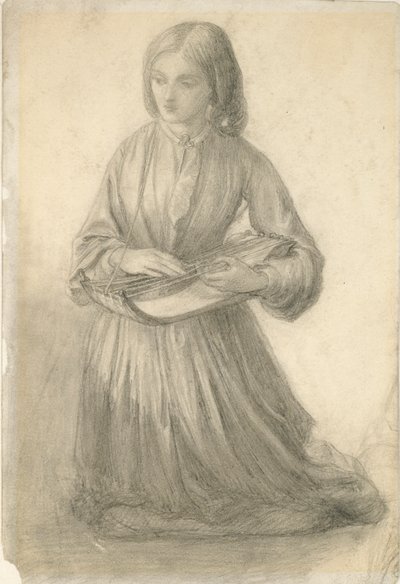 Elizabeth Siddal Playing a Stringed Instrument by Dante Gabriel Rossetti