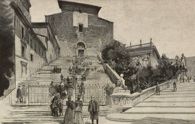 View of Basilica of Santa Maria in Aracoeli, Rome, Italy, engraving after drawing by Dante Paolocci, from L