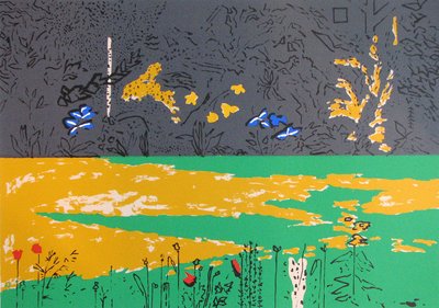 Garden, Dark Border with Blue Lillies by David Alan Redpath Michie