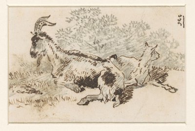 Goat and Kid in a Landscape by David Alphonse de Sandoz Rollin