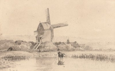 Cattle Watering by a Windmill on Dulwich Common by David Cox