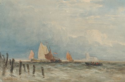 Dutch Fishing Smacks off the Coast, with Grote Kerk, Dordrecht in the Distance by David Cox