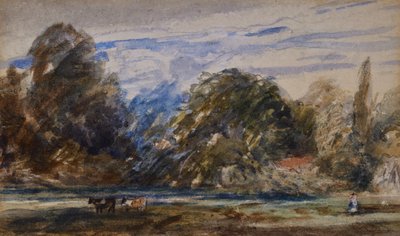 Landscape with Cows and Figure by David Cox
