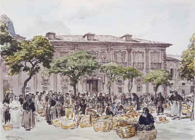 Market Outside a Palace, Oviedo by David Muirhead Bone
