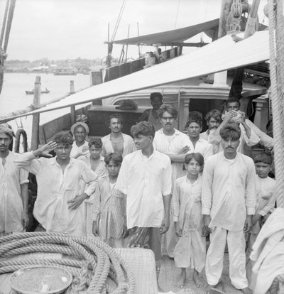 The captain and crew on board the Indian kotia type dhow Karimi anchored at Colombo, Ceylon by David Watkin Waters