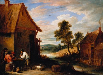 A River Landscape with Peasants Outside a Tavern by David Teniers the Younger