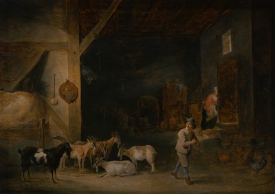 Barn with Goats and a Boy Playing the Recorder by David Teniers the Younger