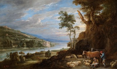Landscape with shepherds and a distant view of a castle by David Teniers the Younger