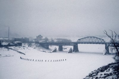 Novosibirsk, Ob River, Siberia, USSR, Students Cross the Frozen Ob River by Foot in Snow, Winter 1976 by Dean Conger