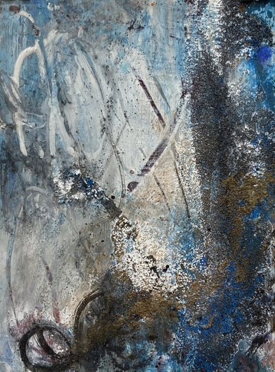 Textured Blue Gold Abstract by Deb Chaney