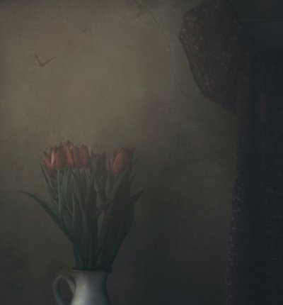 Shadowed Tulips and Butterfly by Delphine Devos