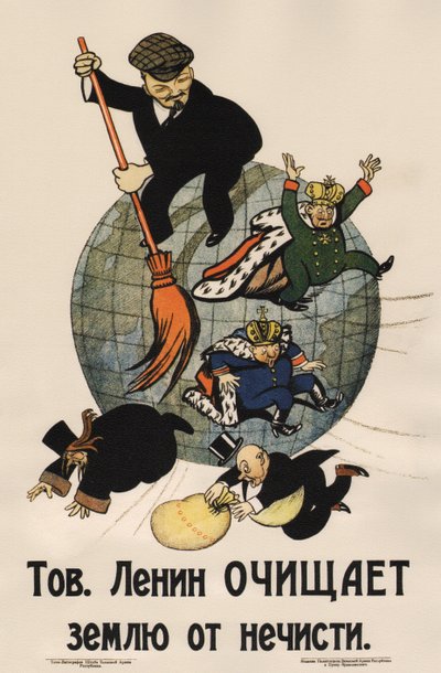 Comrade Lenin Cleans the Land from Garbage Poster, 1920 by Deni