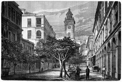 View of the Historic Hong Kong Clock Tower. Engraving after a drawing by Deroy, in Le Tour du Monde, Nouveau journal des Voyages by Deroy (after)
