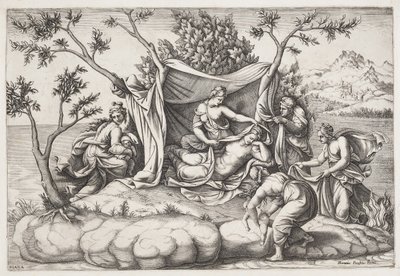 Latona Giving Birth to Apollo and Diana on the Island of Delos by Diana Scultori