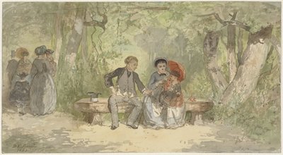 Man, Woman, and Child on a Bench in the Park by Diederik Franciscus Jamin