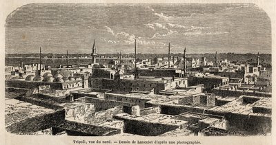General view of Tripoli, drawing by Lancelot, to illustrate the Tripolitan walks, in 1860, of the Baron de Krafft. Engraving in 