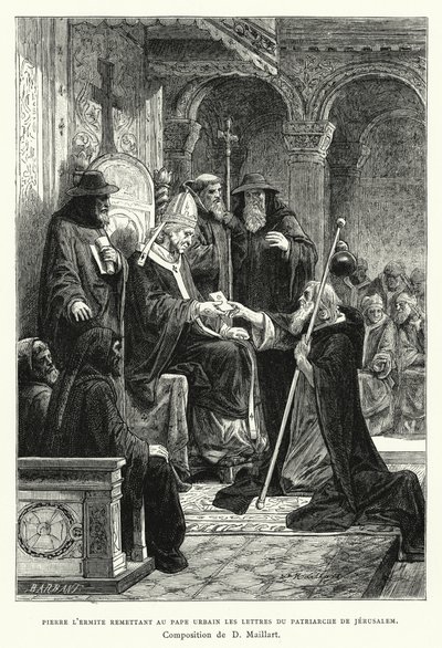 Peter the Hermit delivering letters from the Patriarch of Jerusalem to Pope Urban by Diogene Ulysse Napoleon Maillart