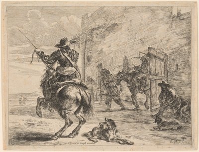 A Pissing Horse Bound to a Post by Dirck Stoop