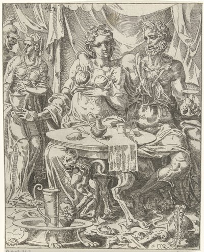 Judith and Holofernes Enjoying a Feast by Dirck Volckertsz. Coornhert (attributed to)