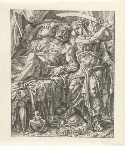 Judith Beheads Holofernes, Judith and Holofernes (series title) by Dirck Volckertsz. Coornhert (attributed to)
