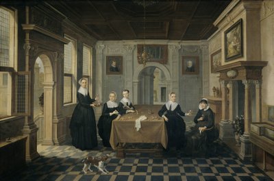 Five Ladies in an Interior by Dirck van Delen (attributed to)