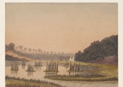 Marshy Landscape with a Building in the Distance by Dirk Arnoldus Tavenraat