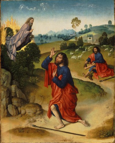 Moses and the Burning Bush, with Moses Removing His Shoes by Dirk Bouts