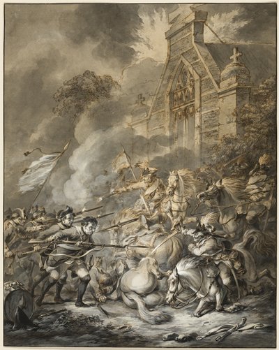 A Skirmish Between the Cavalry Officers and Footsoldiers with Bayonets by Dirk Langendijk