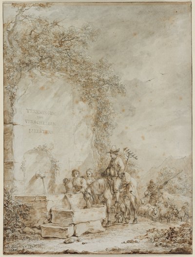 Frontispiece for an Album of Drawings: Peasants at a Fountain by Dirk Langendyk