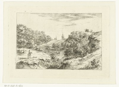 Dune Landscape with Churches and Rider near Scheveningen by Dirk Vis Blokhuyzen