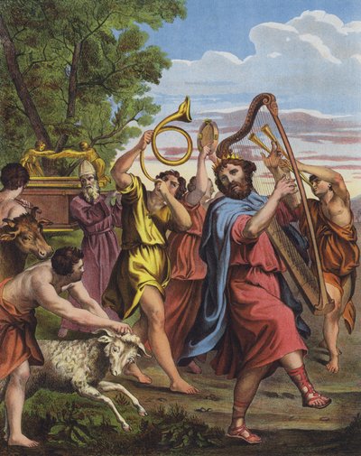 King David dancing before the Ark of the Covenant as he brings it to Jerusalem by Domenichino