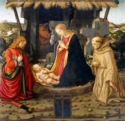 Nativity with Saint Francis and Saint Julian by Domenico (workshop) Ghirlandaio