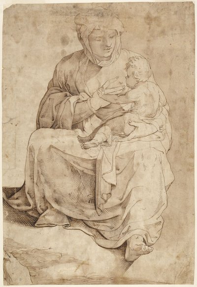 Seated Madonna Nursing the Child, from an Inlaid Floor Panel in the Siena Duomo by Domenico Beccafumi
