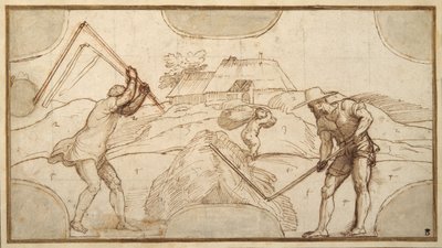 Two peasants threshing by Domenico Campagnola