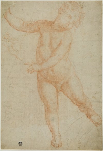 Putto Poised on Right Leg (recto); Sketch of a Draped Arm (verso) by Domenico Cresti