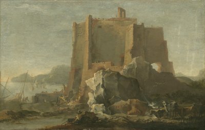 Landscape with Rock and Fortress by Domenico Gargiulo