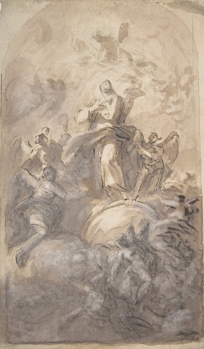 The Virgin Immaculate in Glory (recto), Sketch of a Part of a Leg and a Hand (verso) by Domenico Mondo