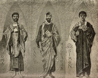 Saints Thomas, Mathew and Simon, Cartoons by Domenico Morelli for Mosaic in Amalfi Cathedral, Italy by Domenico Morelli