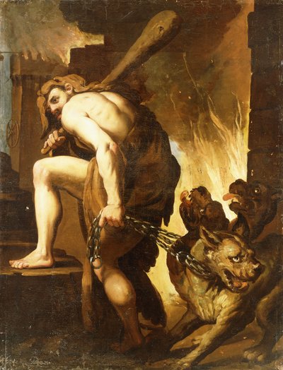 Hercules Dragging Cerberus from Hell by Domenico Pedrini