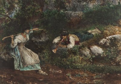 An Italian Contadina wooed by a Shepherd by Domenico Pennacchini