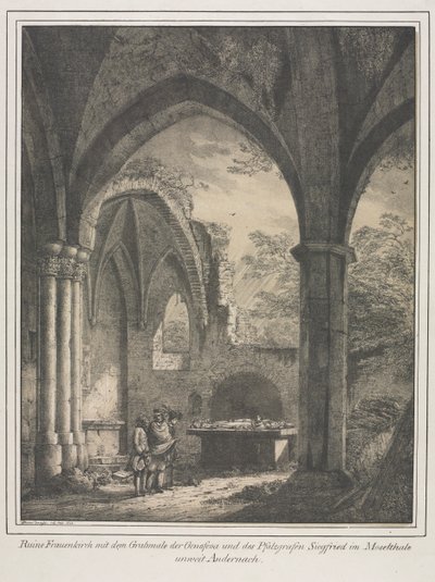 Notable Buildings of the Middle Ages in Germany: Ruins of the Church of the Virgin with the Tomb of Genevieve and Siegfried, Count Palatine of the Rhine, in the Moselle Valley near Andernack by Domenico Quaglio
