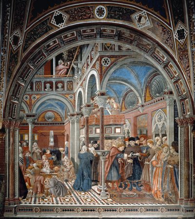 View of the orphanage of Santa Maria della Scala in Siena. On the left, the nurses take care of abandoned children, on the right, a pregnant woman is forced to marry. Fresco by Domenico di Bartolo (active between 1428 and 1447) Spedale di Santa Maria del by Domenico di Bartolo