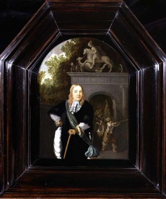 Portrait of Captain Jacobus Van Der Burgh standing before the Doeler Poort, Leiden by Dominicus van Tol
