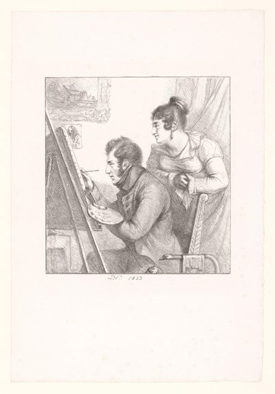 Self-Portrait of the Artist in Action with Watching Woman by Dominique Vivant Denon (baron)