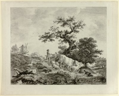 Landscape with Windmill, Young Man and Girl, and Two Oxen by Dominique Vivant Denon