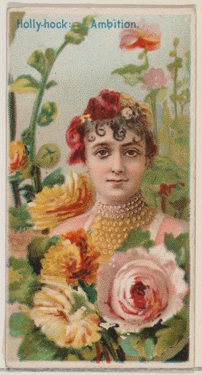 Hollyhock: Ambition, from the series Floral Beauties and Language of Flowers N75 for Duk, 1892 by Donaldson Brothers