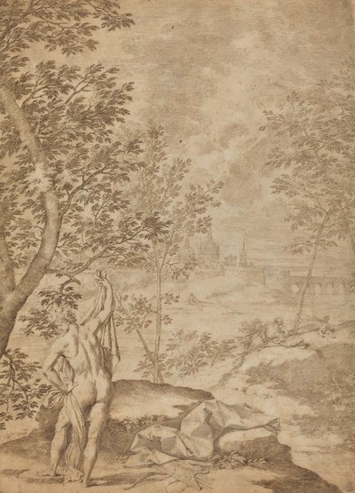 Apollo Standing in a River Landscape by Donato Creti