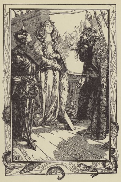 King Anguish Gives Isolt to Sir Tristram (Lithograph) by Dora Curtis